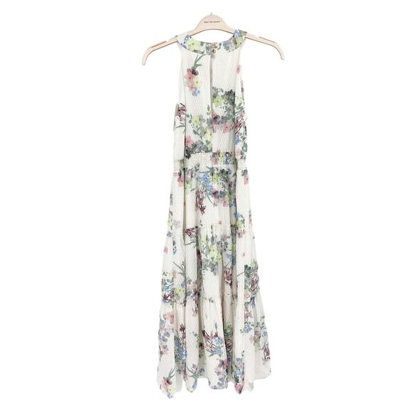 Ted Baker Kahlay Floral Print Smocked Halter Sleeveless White Midi Dress 8 - Picture 7 of 7